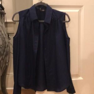 Speake & Fade navy cold shoulder button-down
